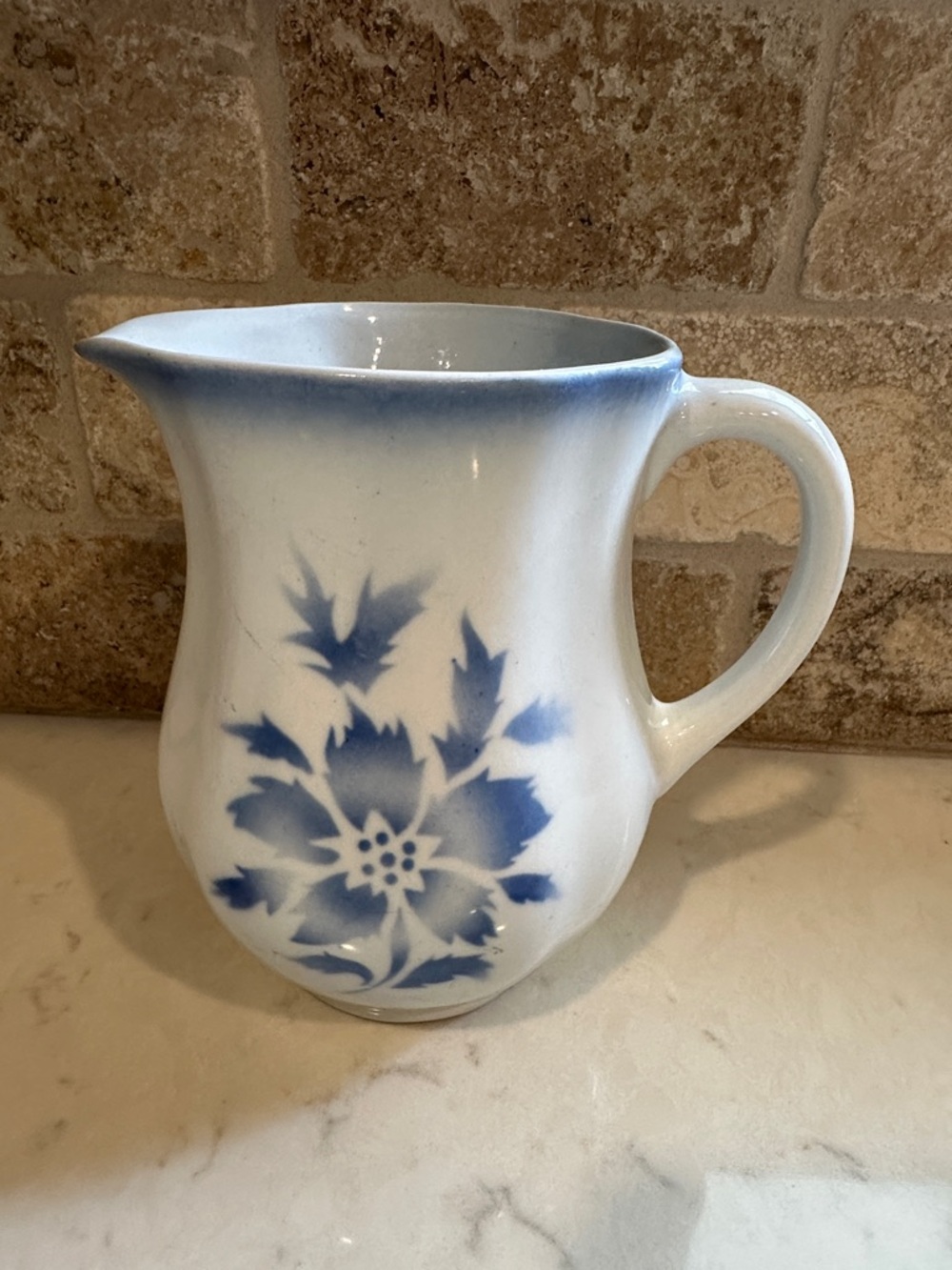 ARABIA Finland Small Pitcher /6.5” White W/ Single Blue Flower VTG